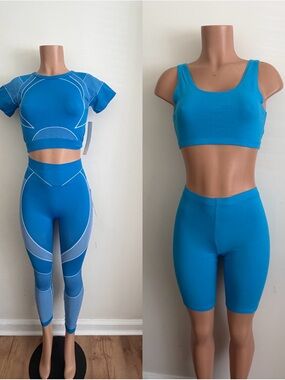 Vibrant Blue Seamless Activewear Set - Crop Tee & Leggings